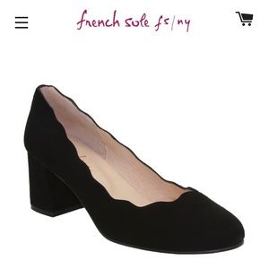 FSNY suede, scalloped block heel